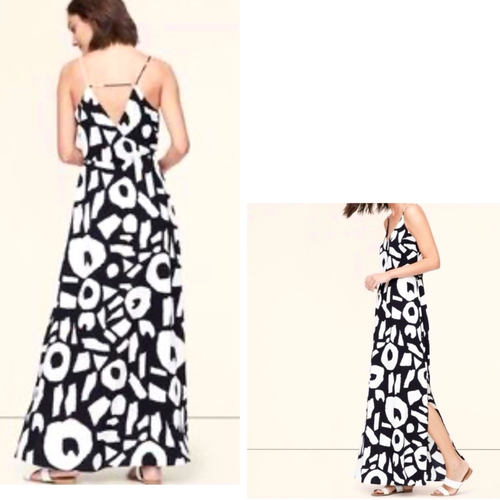LOFT STRAPPY MAXI DRESS ABSTRACT PRINT NAVY AND WHITE 4 PETITE